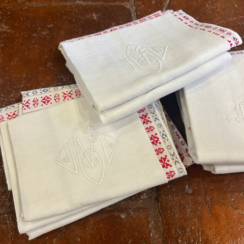 Antique Linen Napkin Set with CM Monogram