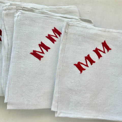 Linen Household Cloth - Red MM Monogram