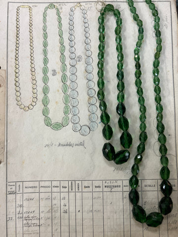 Antique Czech Faceted Green Glass Beads 22"