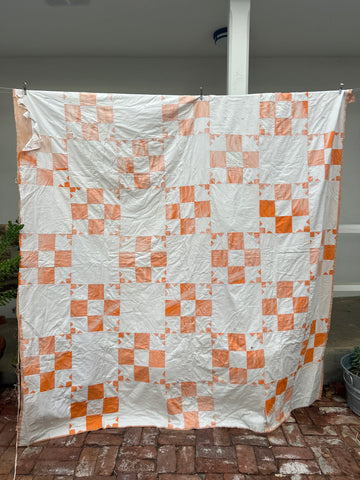 Vintage Orange Nine Patch Quilt - Cutter!