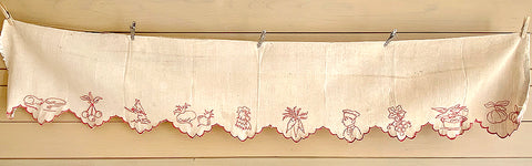 Antique Red Work Shelf Liner / Mice, Cherries, Chef