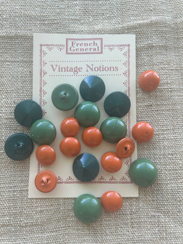 Vintage French Metal Buttons - Orange and Green